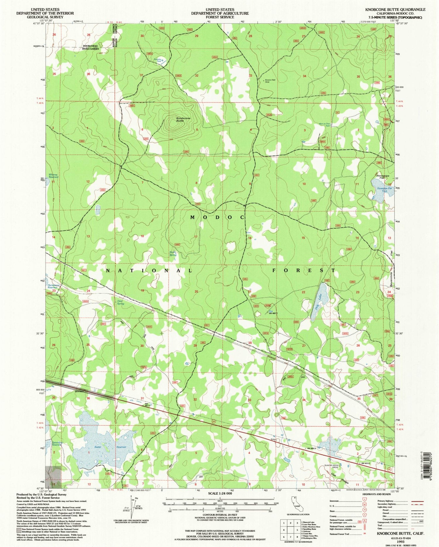 Classic USGS Knobcone Butte California 7.5'x7.5' Topo Map Image