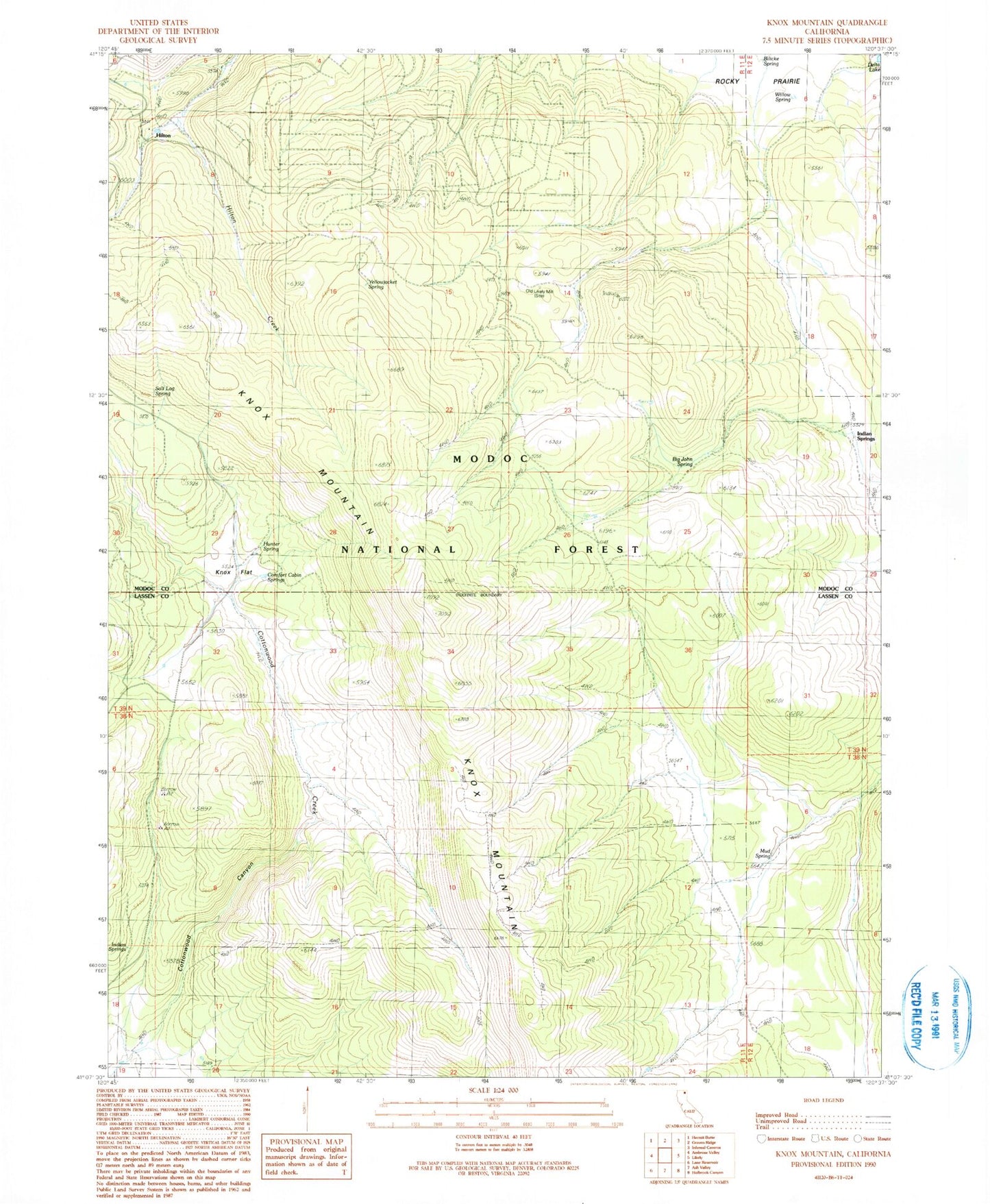 Classic USGS Knox Mountain California 7.5'x7.5' Topo Map Image