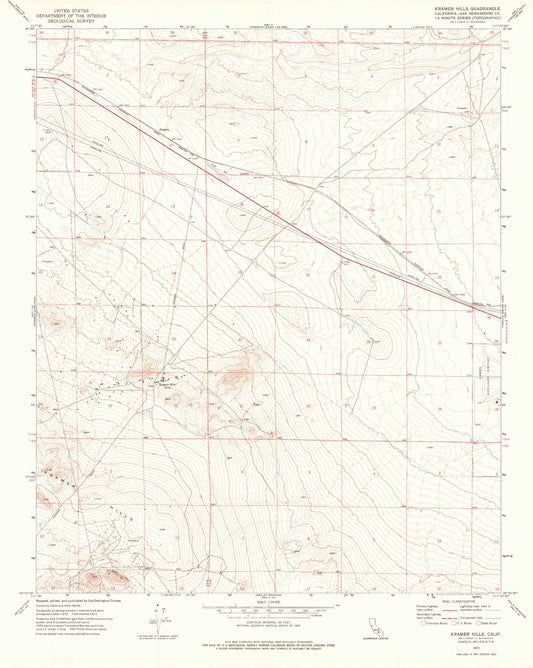 Classic USGS Kramer Hills California 7.5'x7.5' Topo Map Image