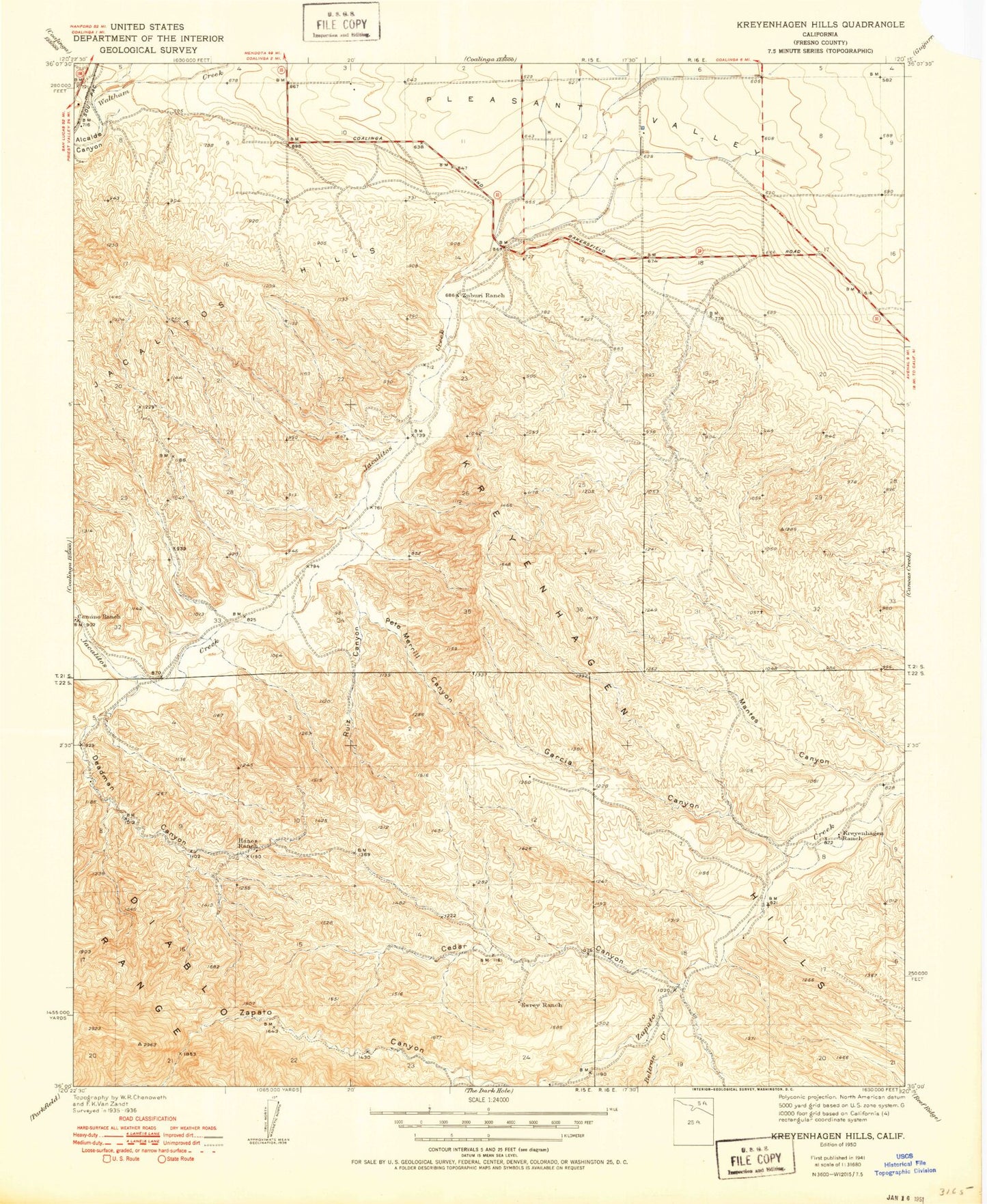 Classic USGS Kreyenhagen Hills California 7.5'x7.5' Topo Map Image
