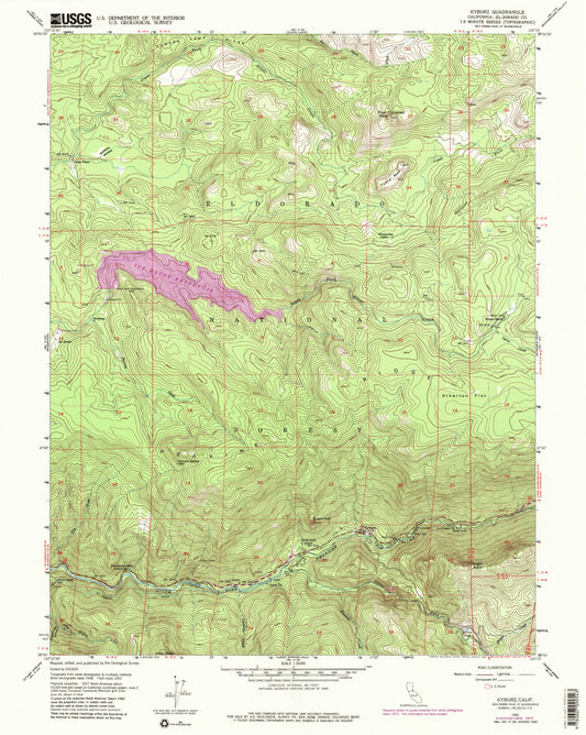 Classic USGS Kyburz California 7.5'x7.5' Topo Map Image