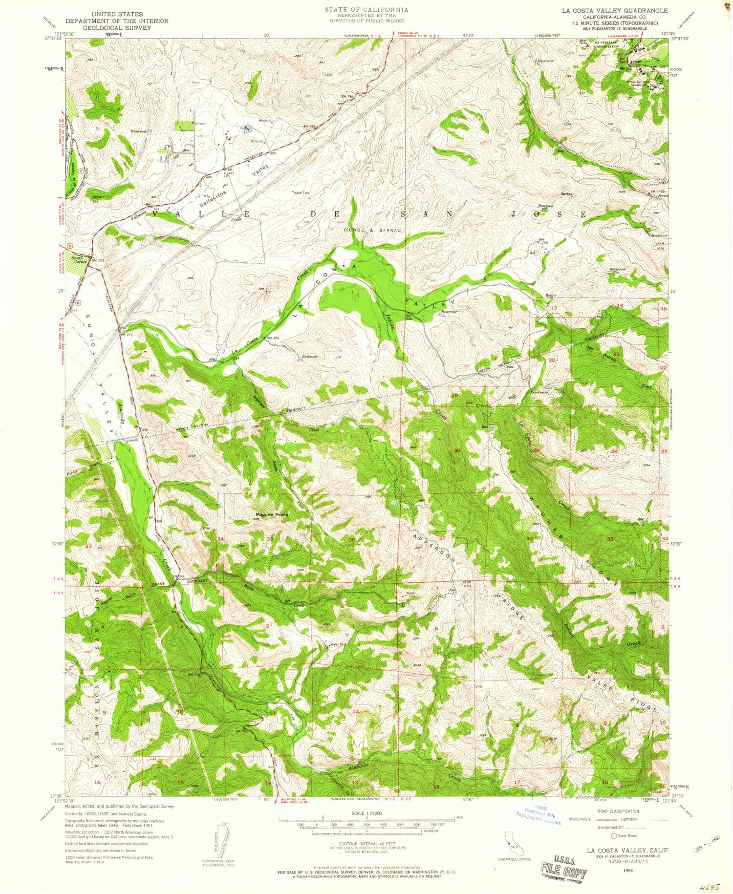 Classic USGS La Costa Valley California 7.5'x7.5' Topo Map Image
