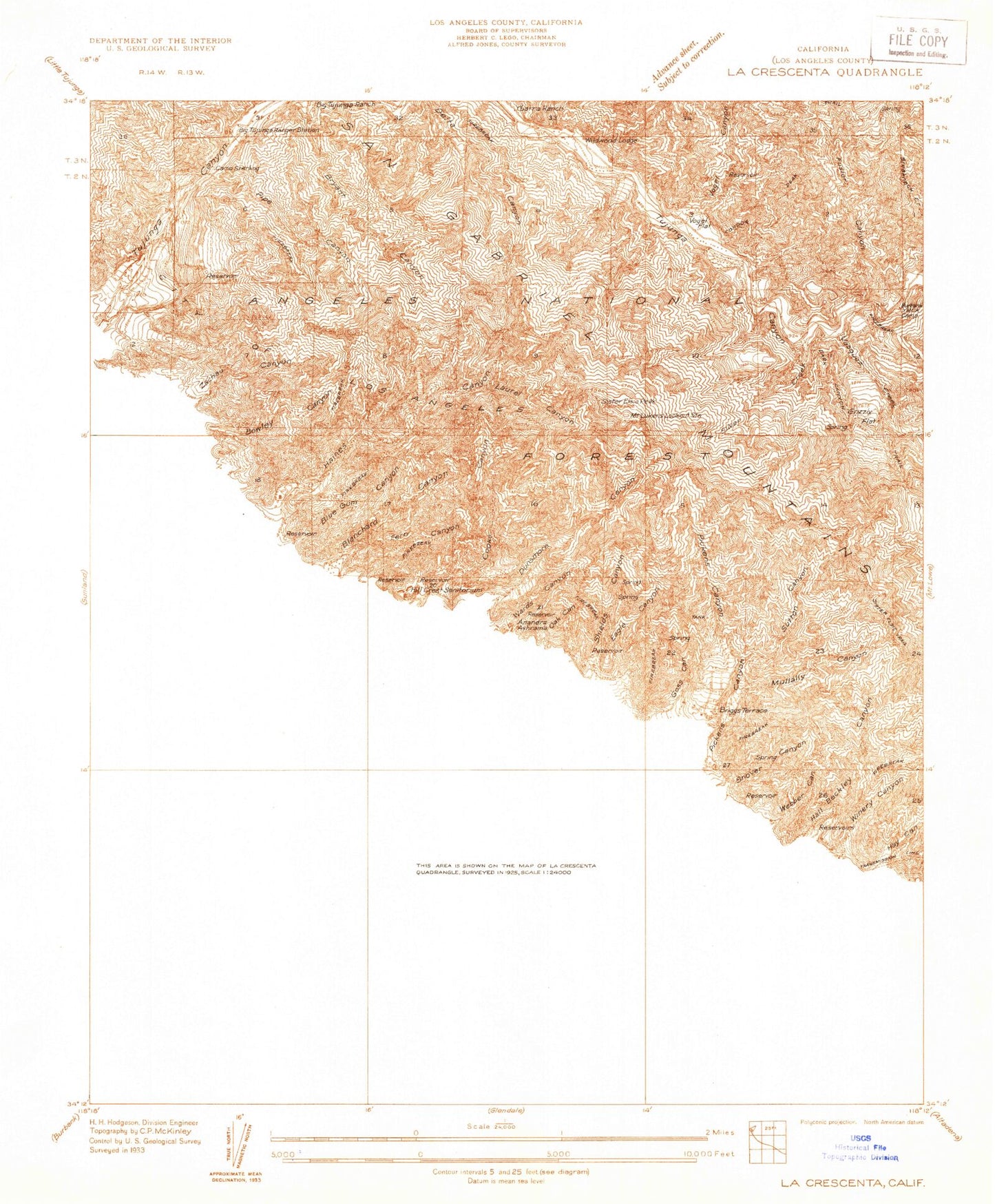 Classic USGS La Crescenta California 7.5'x7.5' Topo Map Image