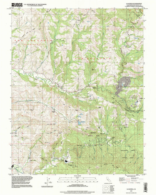 Classic USGS La Honda California 7.5'x7.5' Topo Map Image