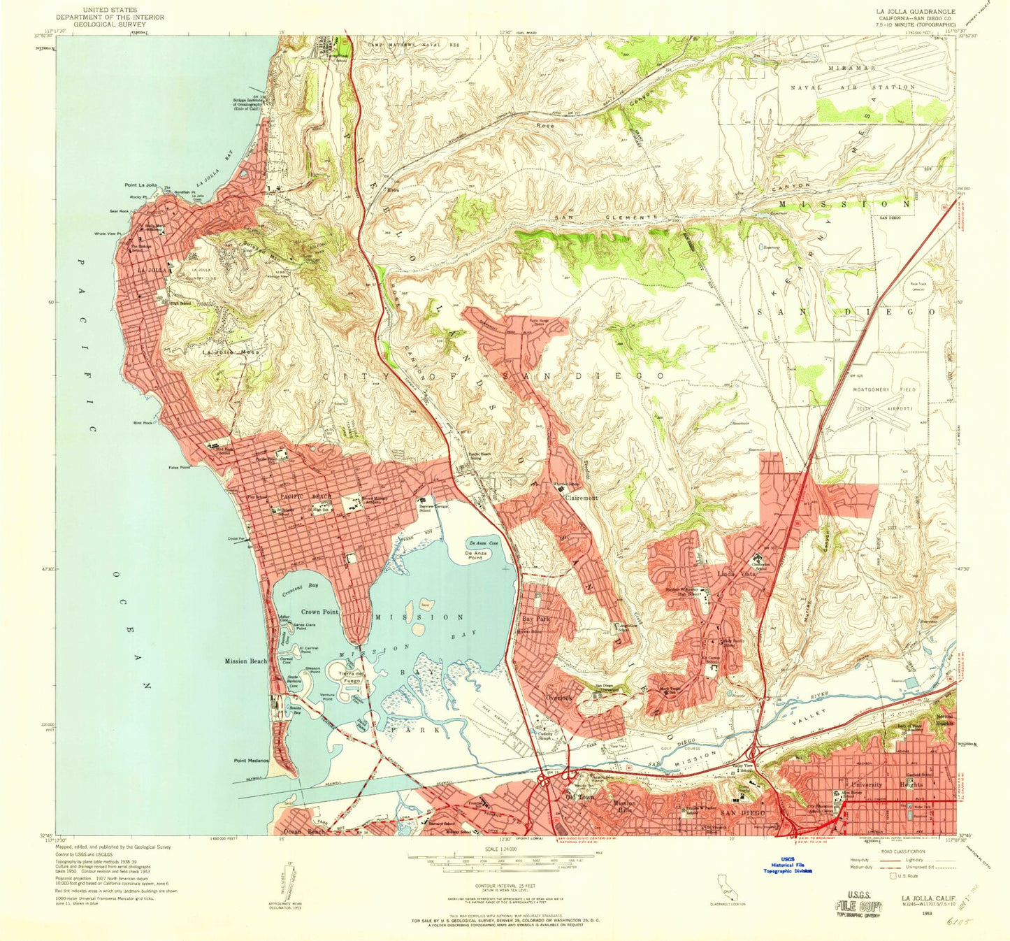Classic USGS La Jolla California 7.5'x7.5' Topo Map Image