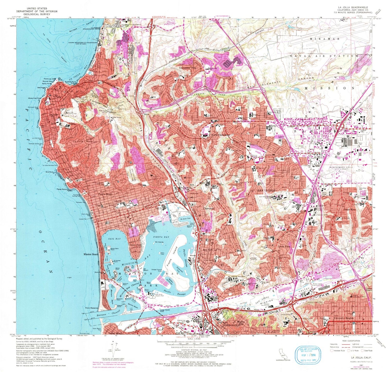 Classic USGS La Jolla California 7.5'x7.5' Topo Map Image