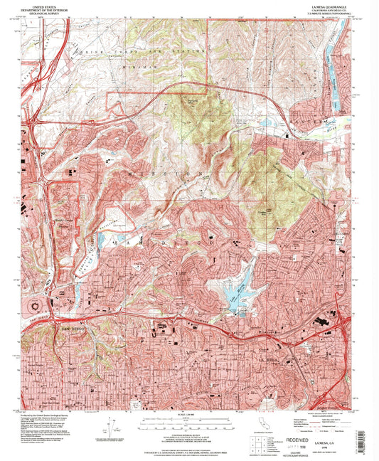 Classic USGS La Mesa California 7.5'x7.5' Topo Map Image