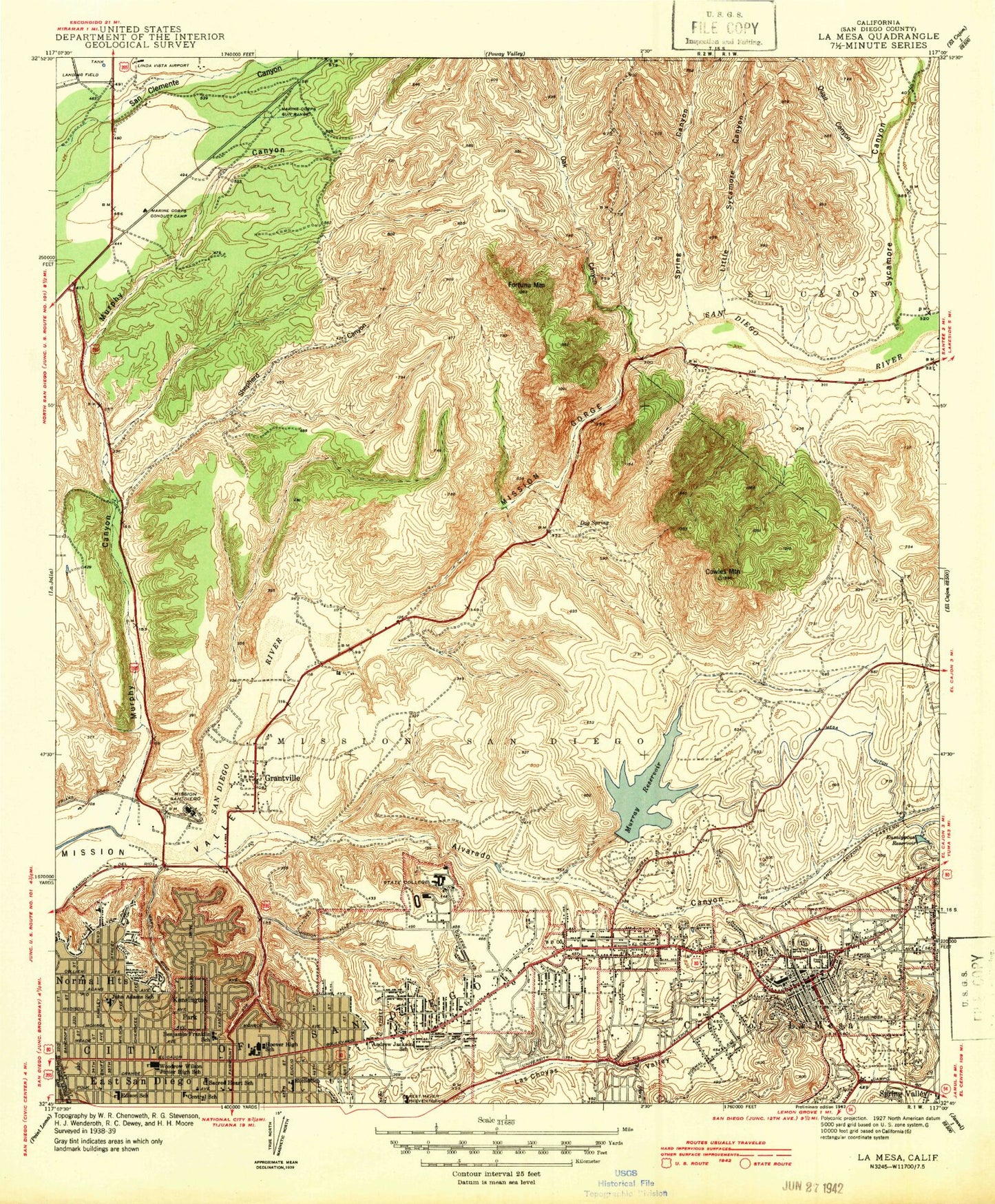 Classic USGS La Mesa California 7.5'x7.5' Topo Map Image