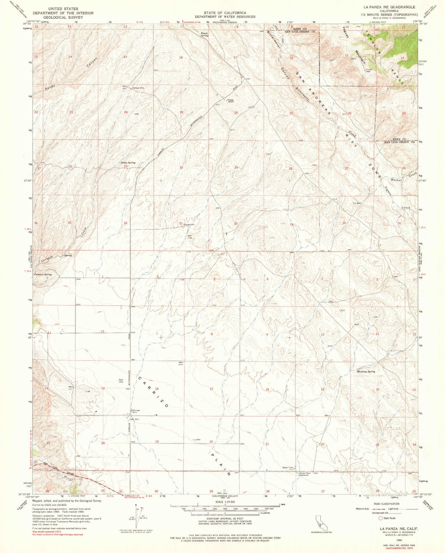Classic USGS La Panza NE California 7.5'x7.5' Topo Map Image