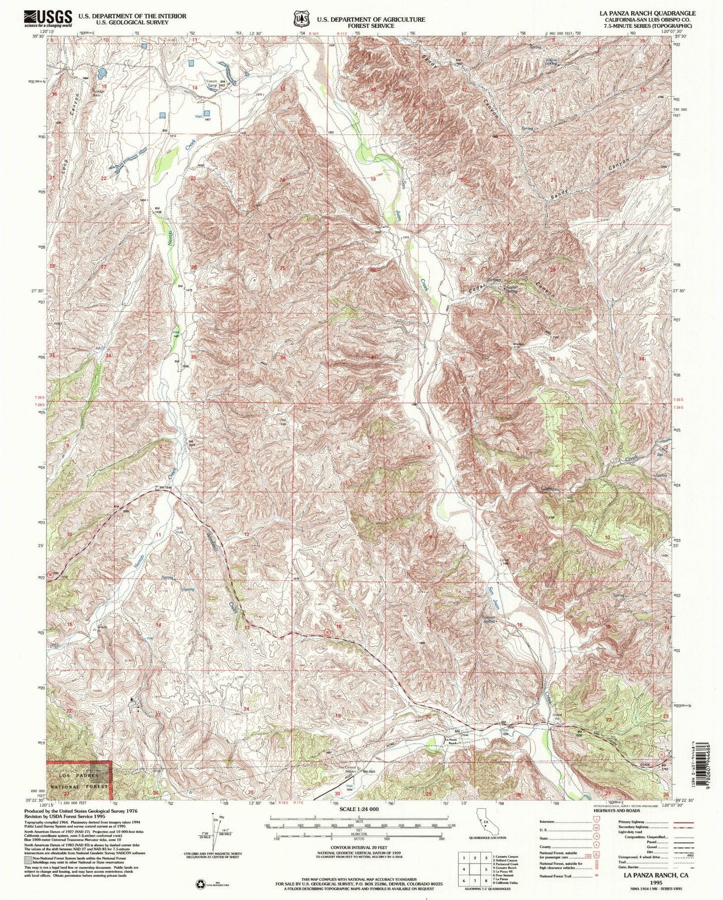 Classic USGS La Panza Ranch California 7.5'x7.5' Topo Map Image