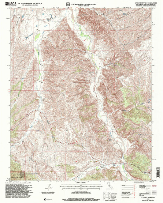 Classic USGS La Panza Ranch California 7.5'x7.5' Topo Map Image