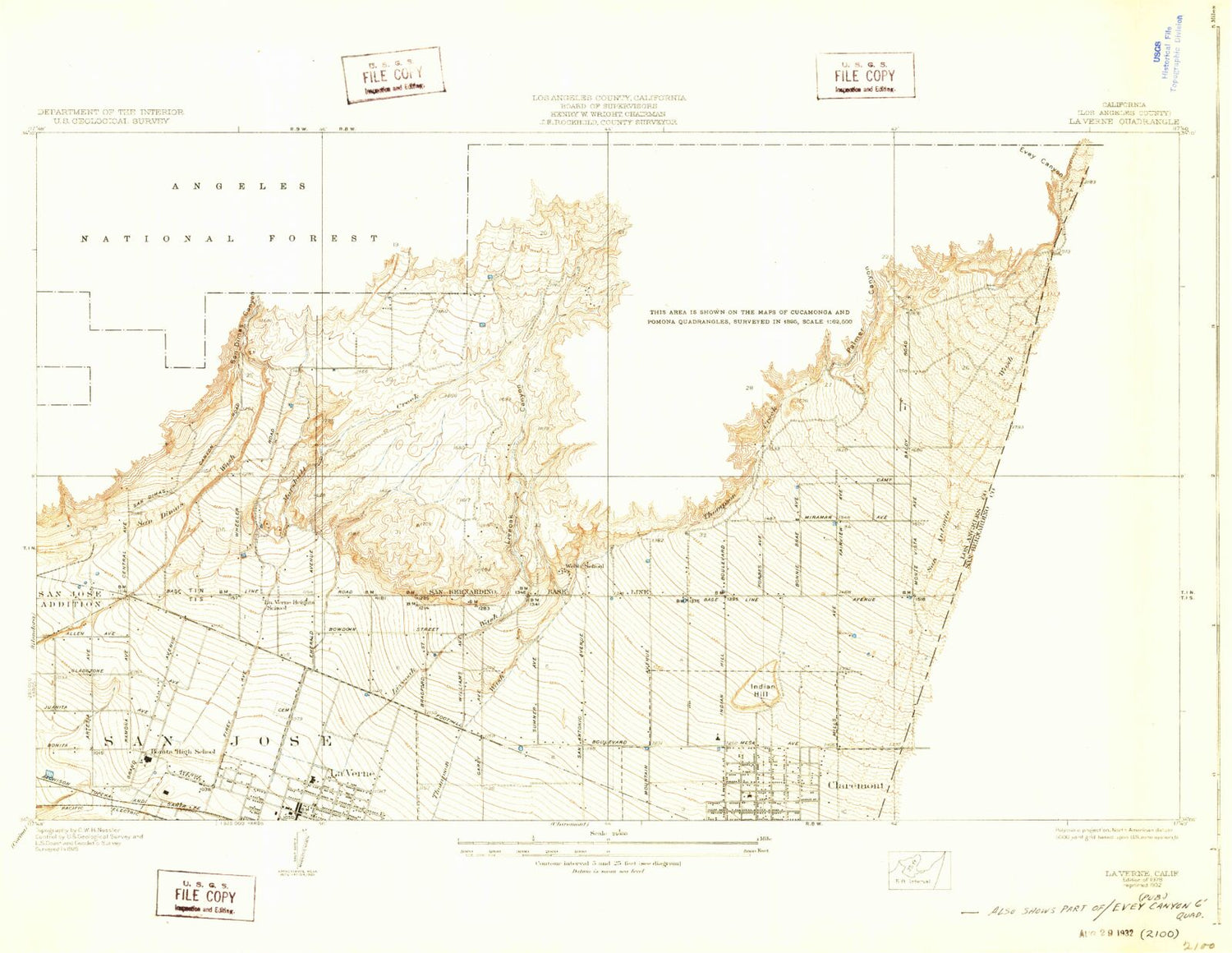 Classic USGS La Verne California 7.5'x7.5' Topo Map Image