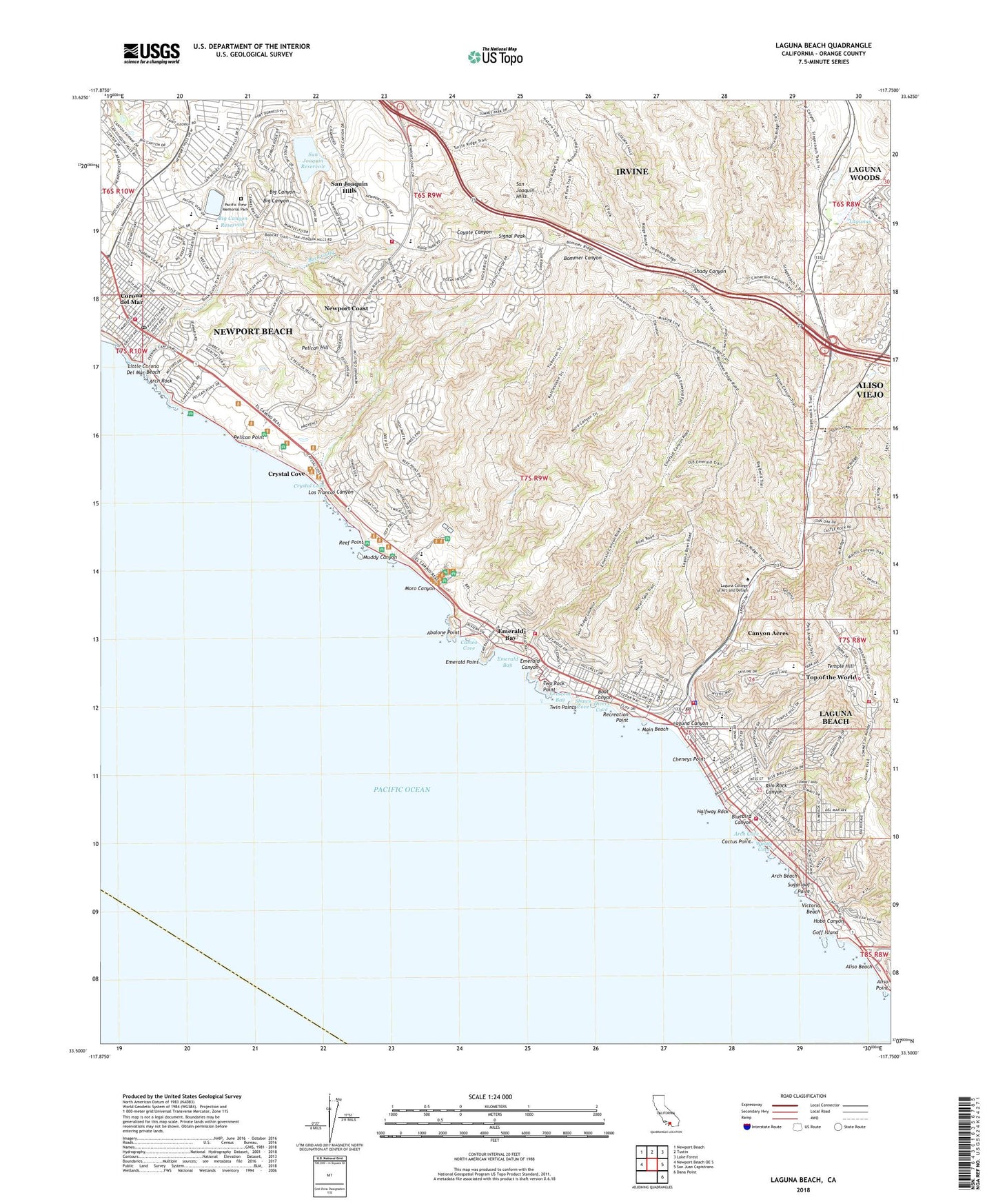 Laguna Beach California US Topo Map Image
