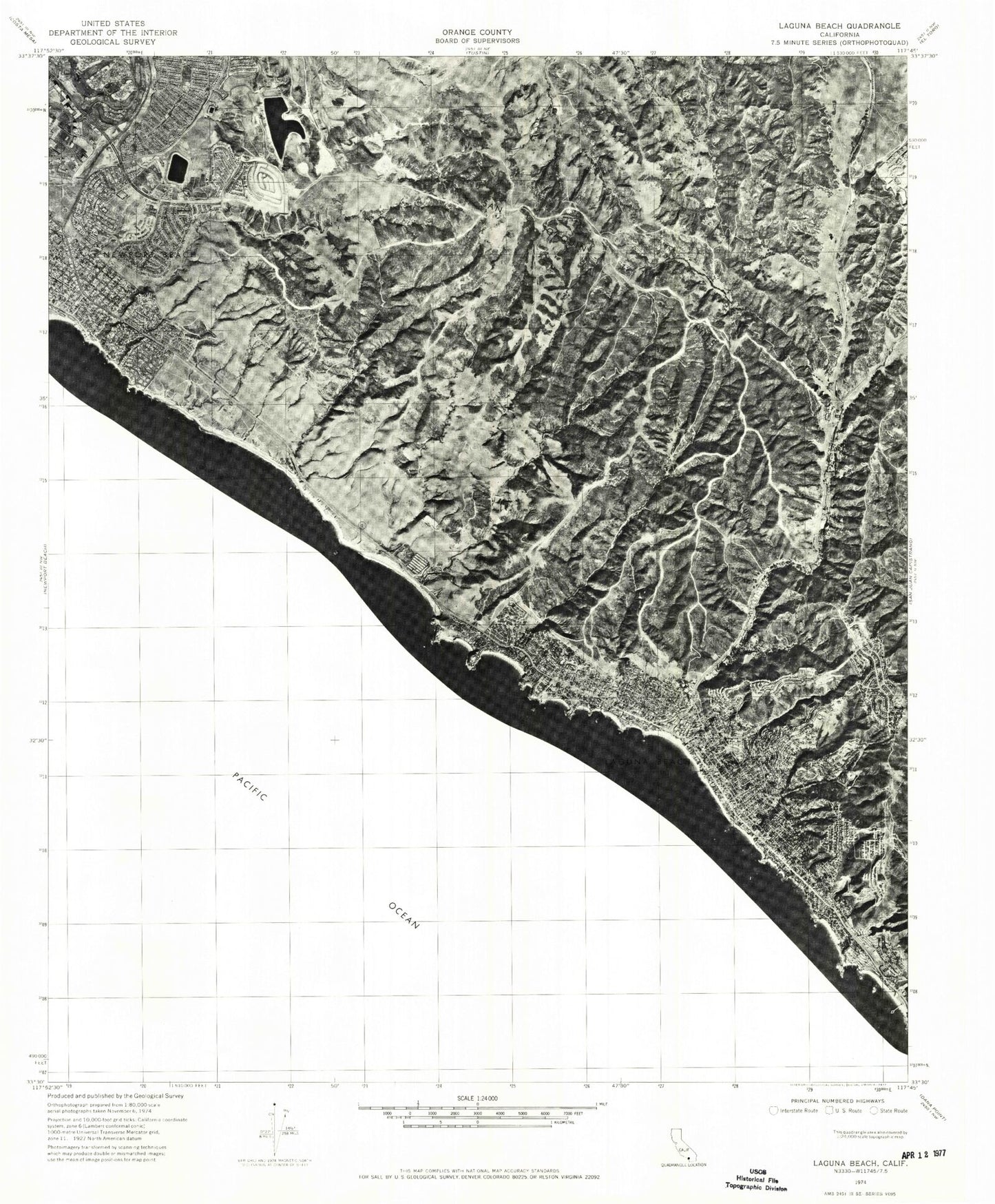 Classic USGS Laguna Beach California 7.5'x7.5' Topo Map Image