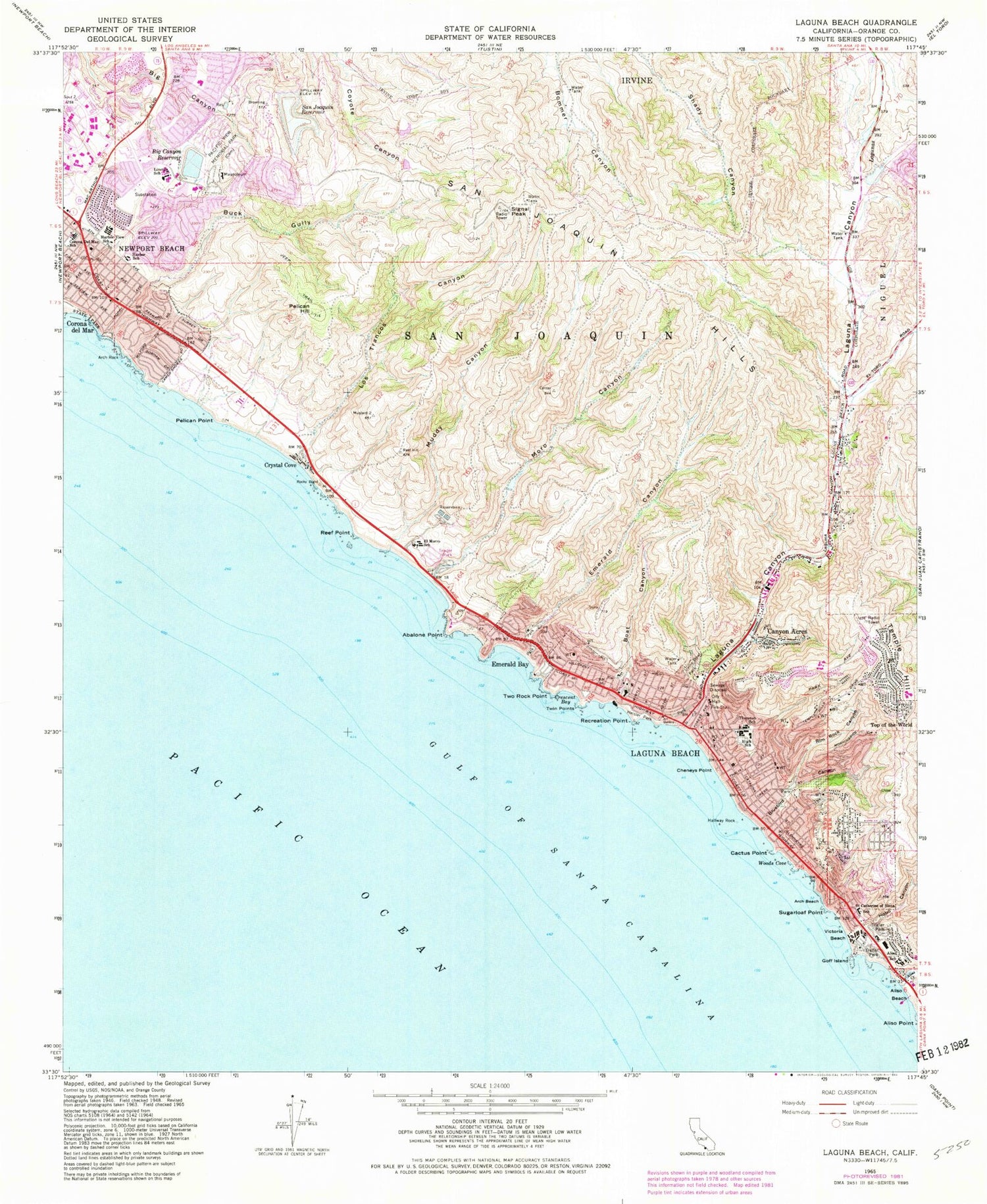 Classic USGS Laguna Beach California 7.5'x7.5' Topo Map Image