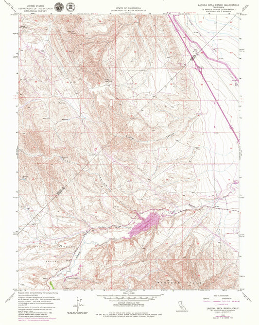 Classic USGS Laguna Seca Ranch California 7.5'x7.5' Topo Map Image