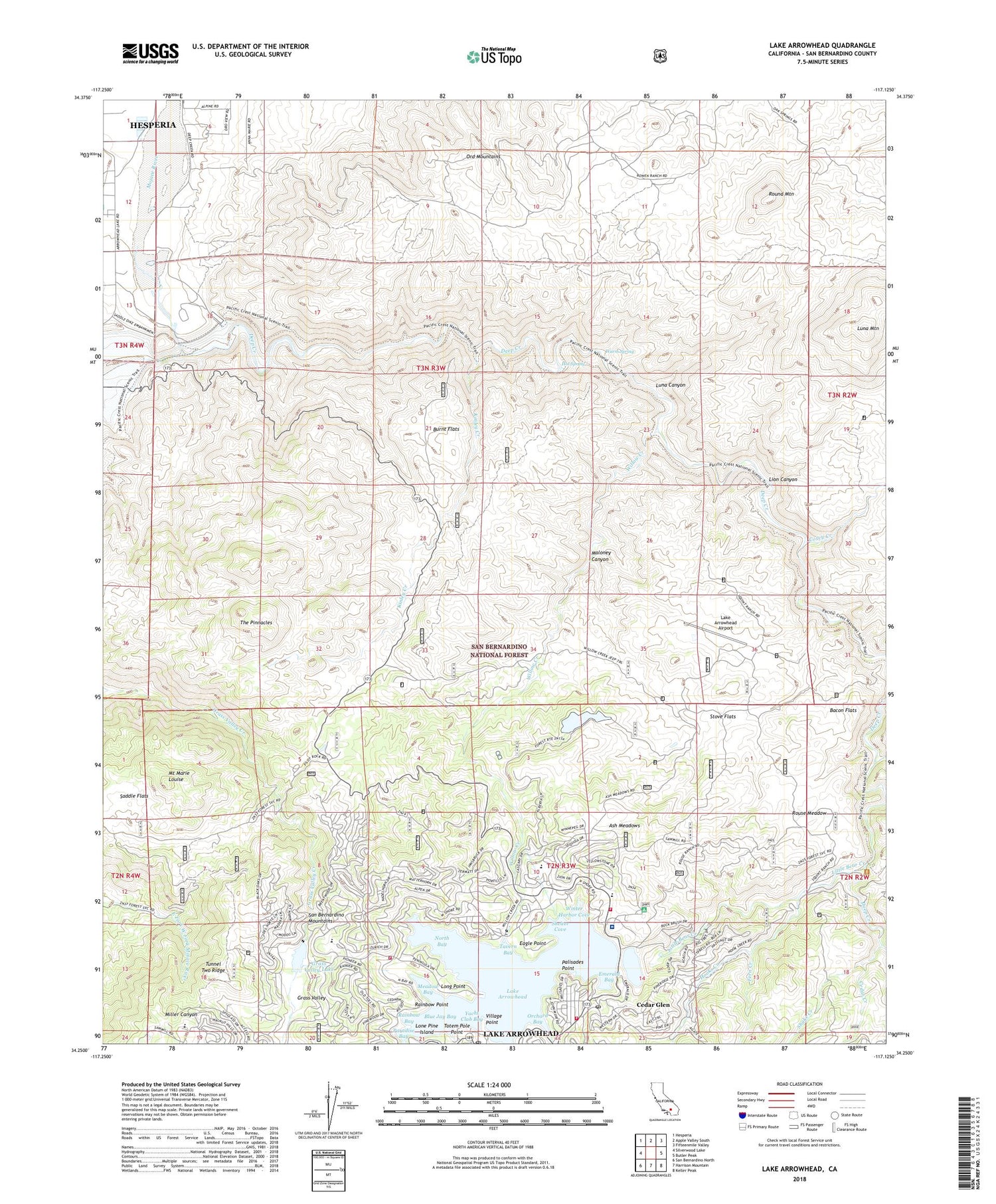 Lake Arrowhead California US Topo Map Image