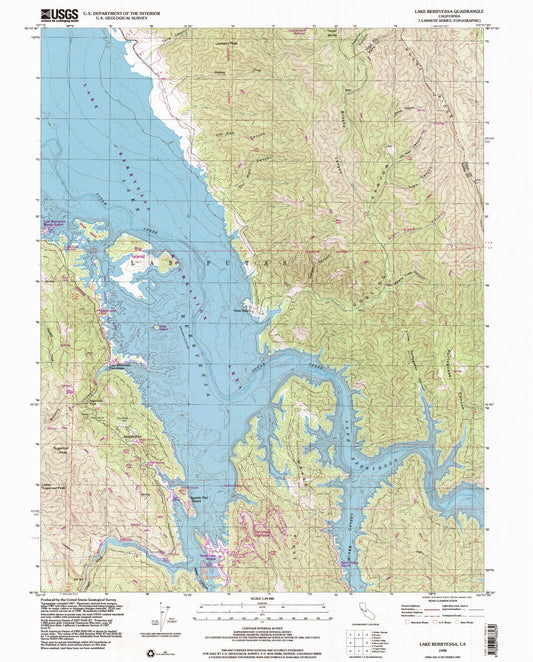 Classic USGS Lake Berryessa California 7.5'x7.5' Topo Map Image