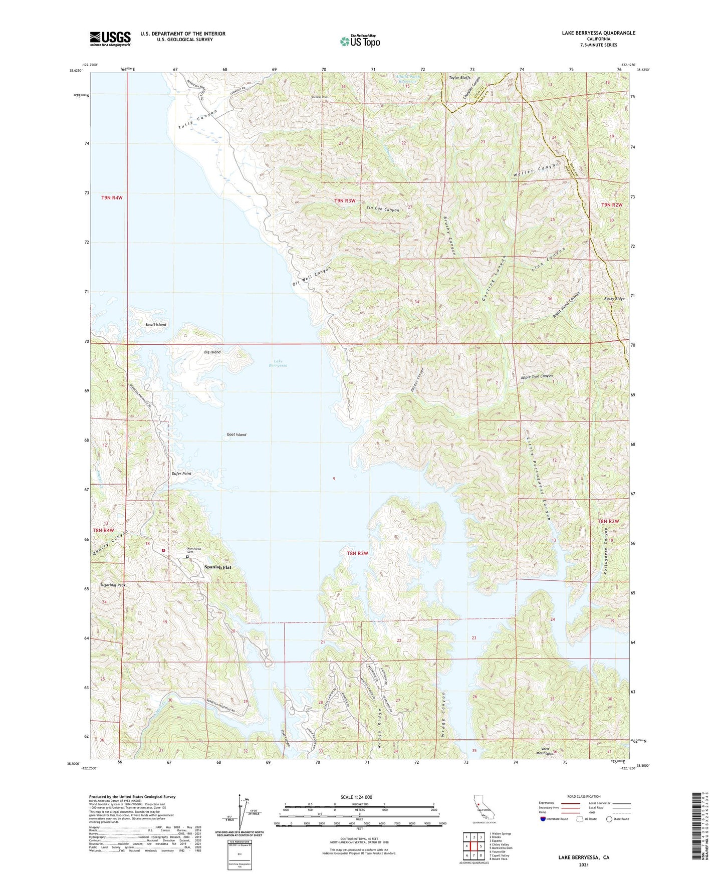 Lake Berryessa California US Topo Map Image