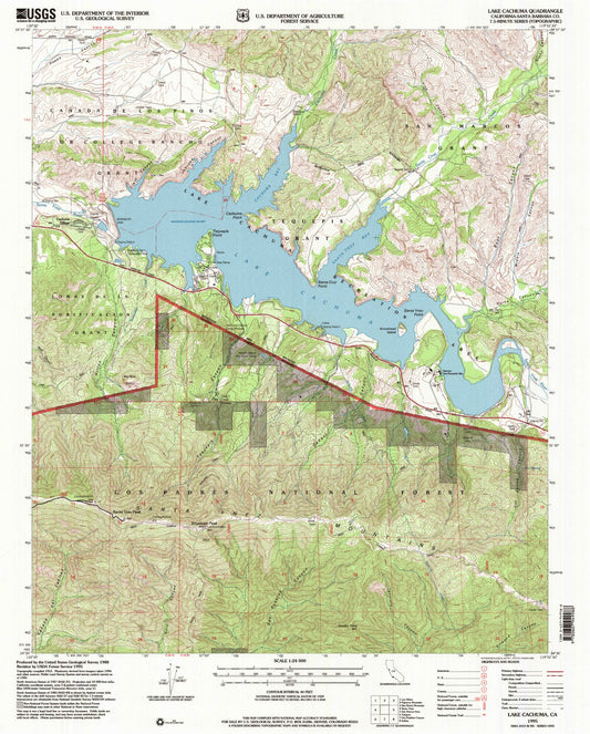 Classic USGS Lake Cachuma California 7.5'x7.5' Topo Map Image