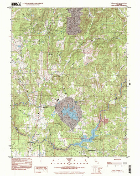 Classic USGS Lake Combie California 7.5'x7.5' Topo Map Image