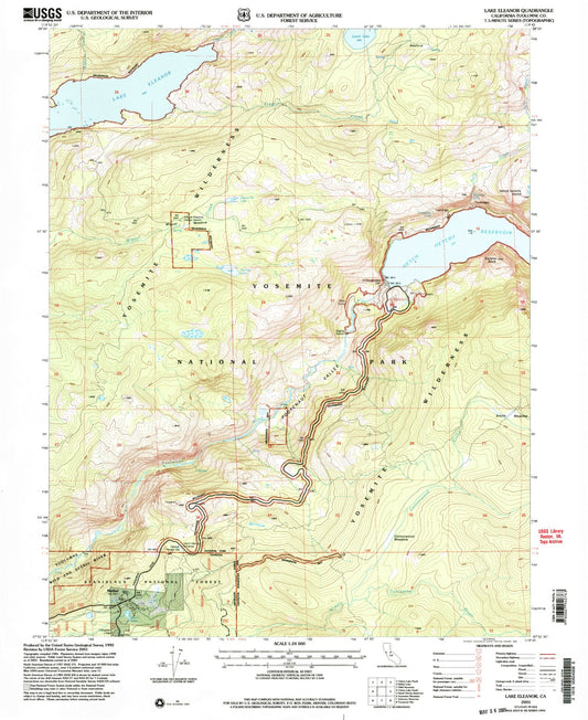 Classic USGS Lake Eleanor California 7.5'x7.5' Topo Map Image