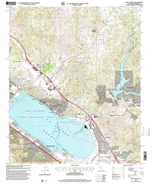 Classic USGS Lake Elsinore California 7.5'x7.5' Topo Map Image