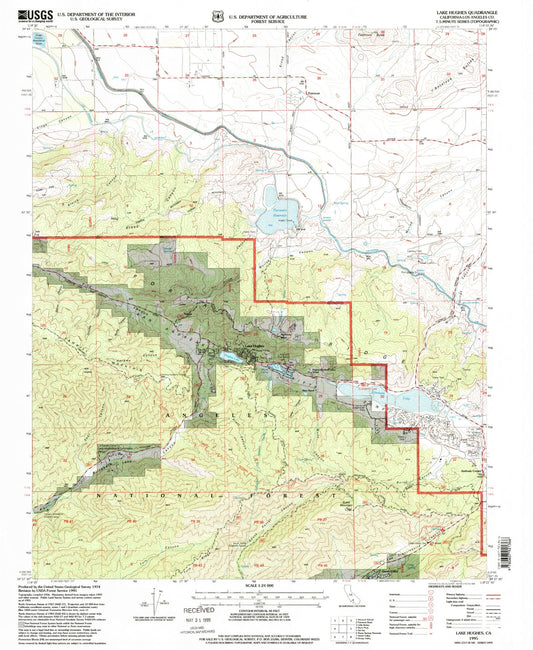 Classic USGS Lake Hughes California 7.5'x7.5' Topo Map Image