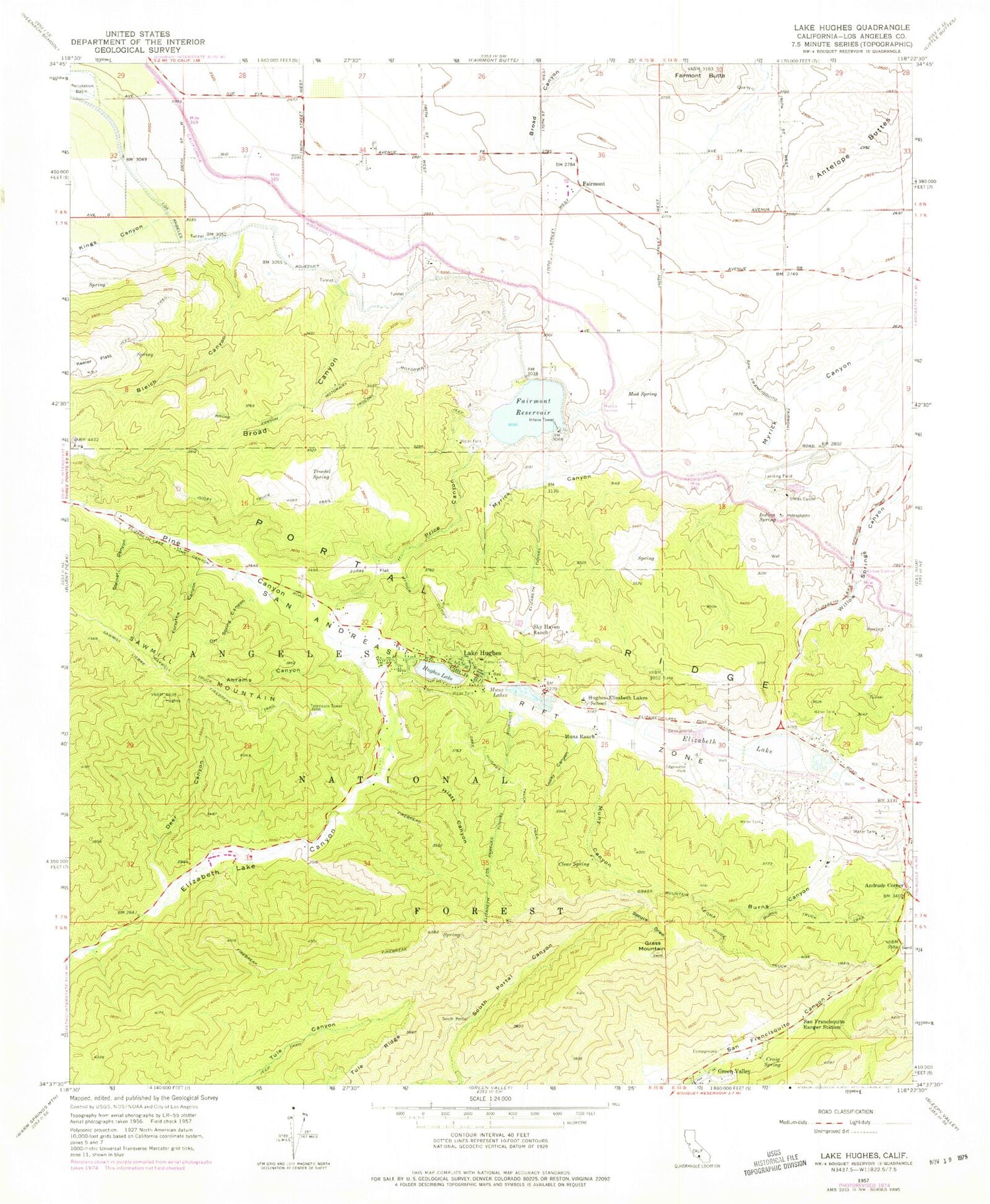 Classic USGS Lake Hughes California 7.5'x7.5' Topo Map Image