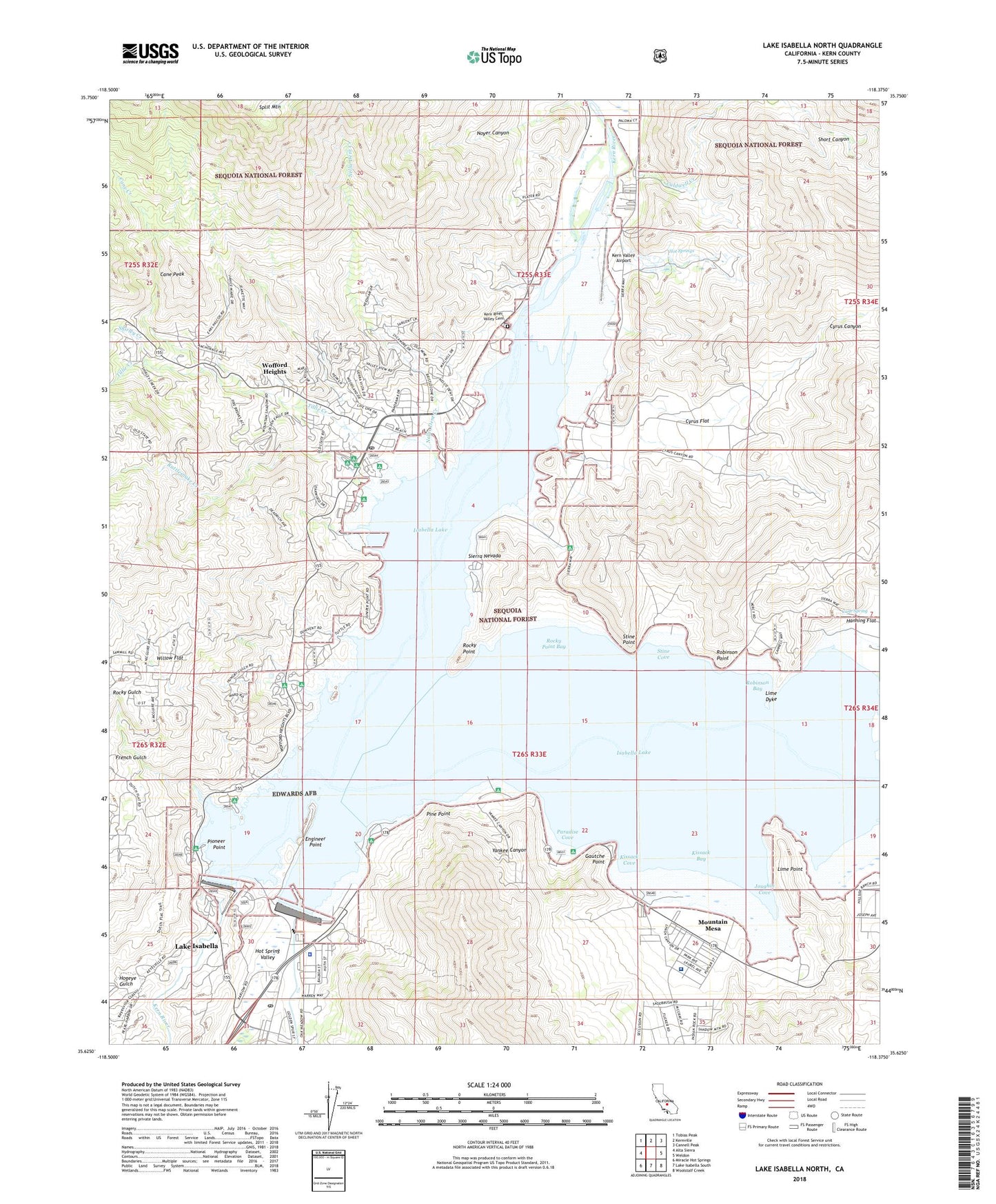 Lake Isabella North California US Topo Map Image