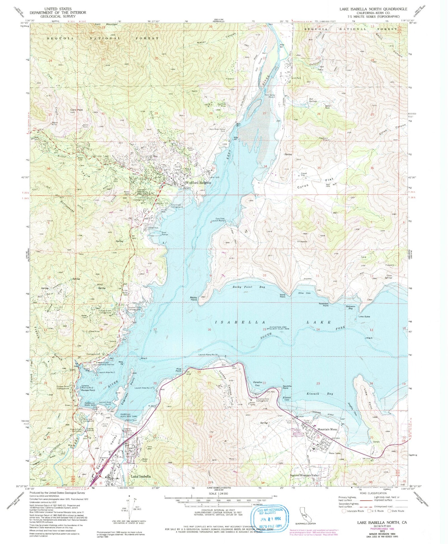 Classic USGS Lake Isabella North California 7.5'x7.5' Topo Map Image