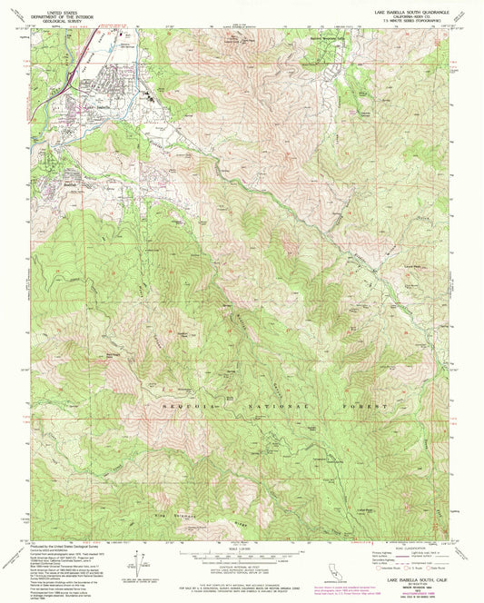 Classic USGS Lake Isabella South California 7.5'x7.5' Topo Map Image