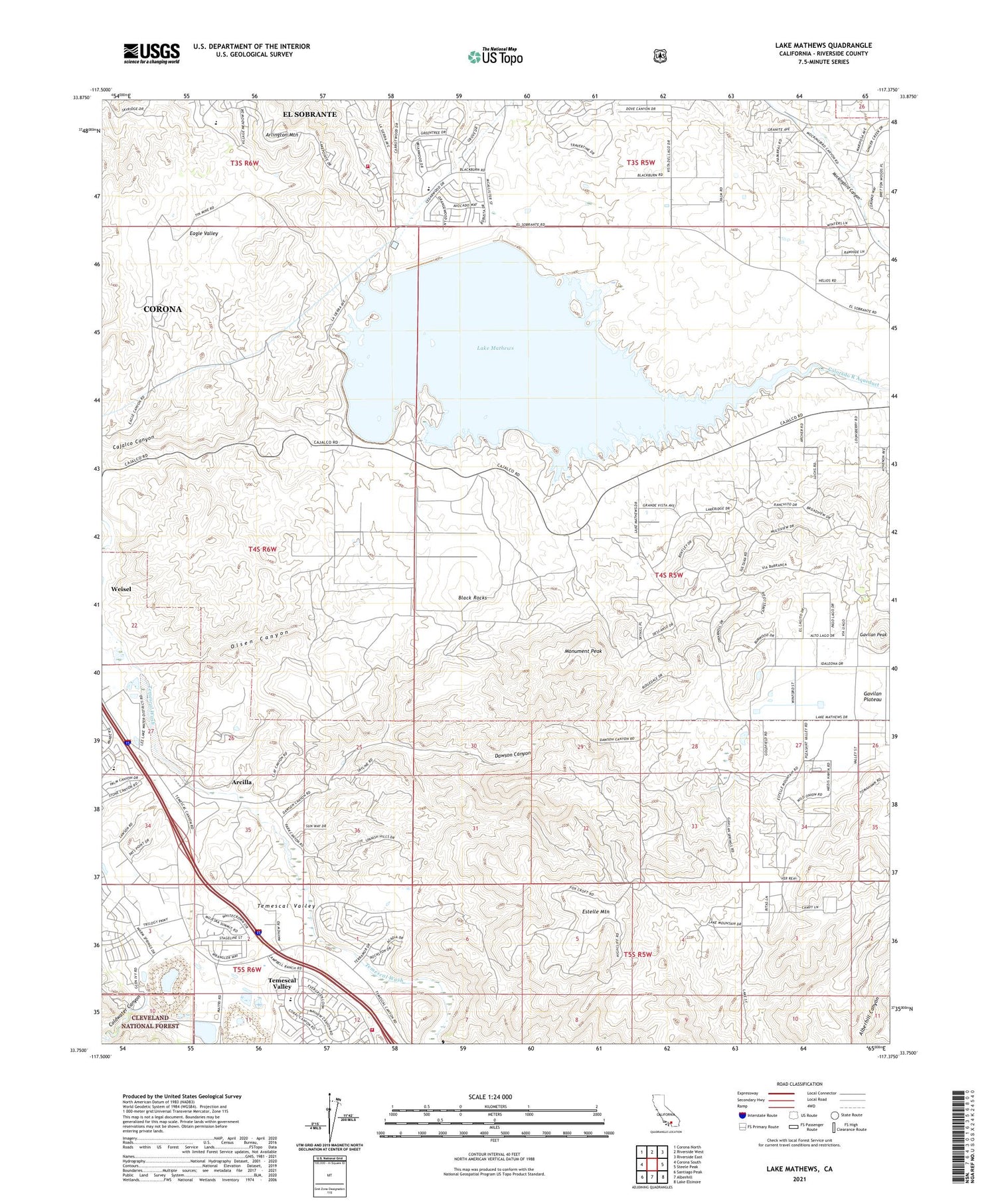 Lake Mathews California US Topo Map Image