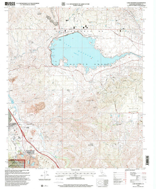 Classic USGS Lake Mathews California 7.5'x7.5' Topo Map Image