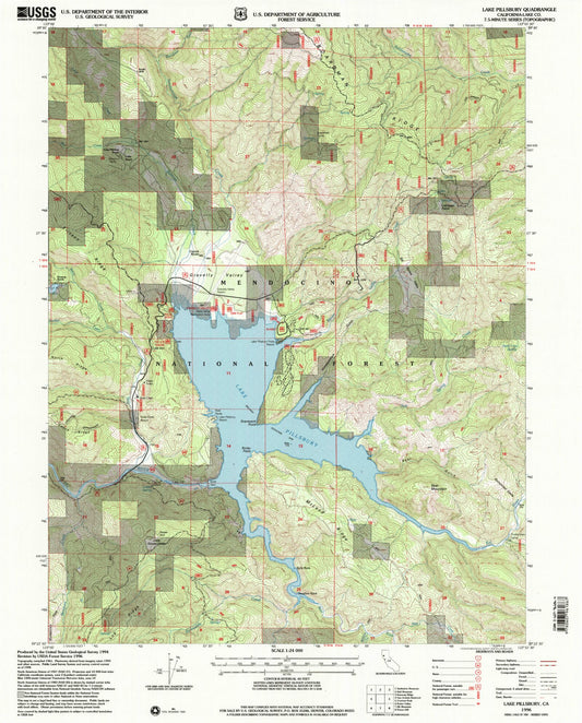 Classic USGS Lake Pillsbury California 7.5'x7.5' Topo Map Image