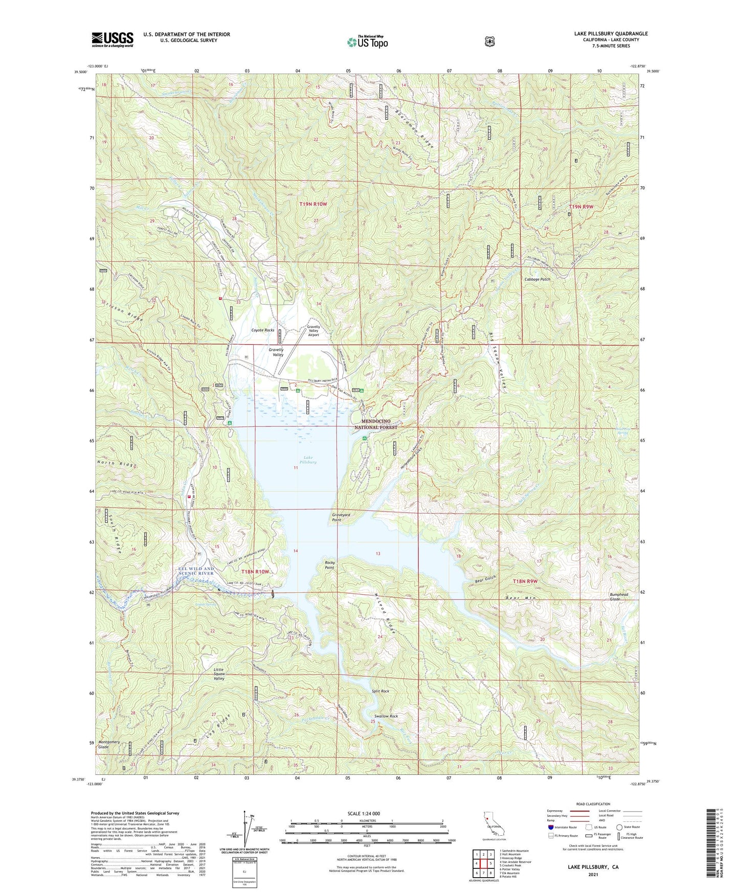 Lake Pillsbury California US Topo Map Image