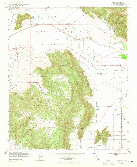 Classic USGS Lakeview California 7.5'x7.5' Topo Map Image