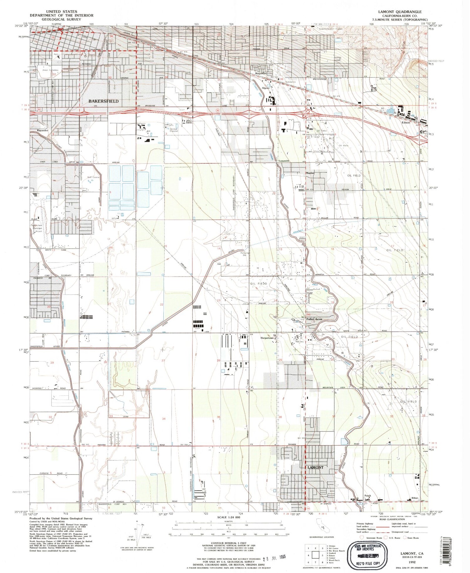 Classic USGS Lamont California 7.5'x7.5' Topo Map Image