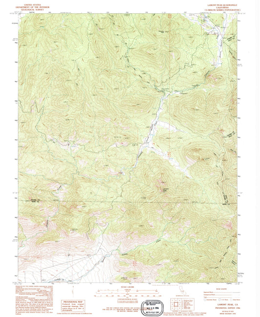 Classic USGS Lamont Peak California 7.5'x7.5' Topo Map Image