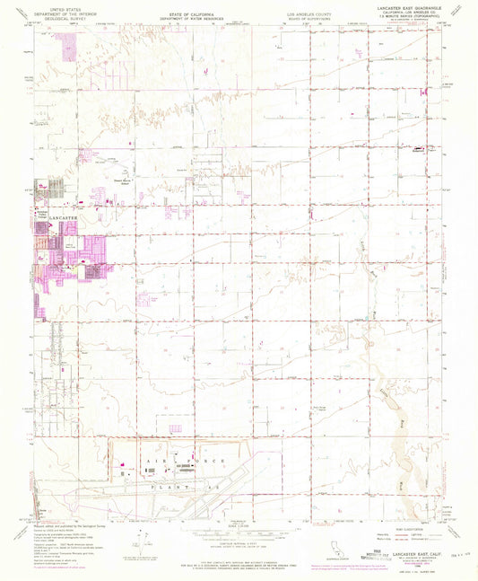 Classic USGS Lancaster East California 7.5'x7.5' Topo Map Image