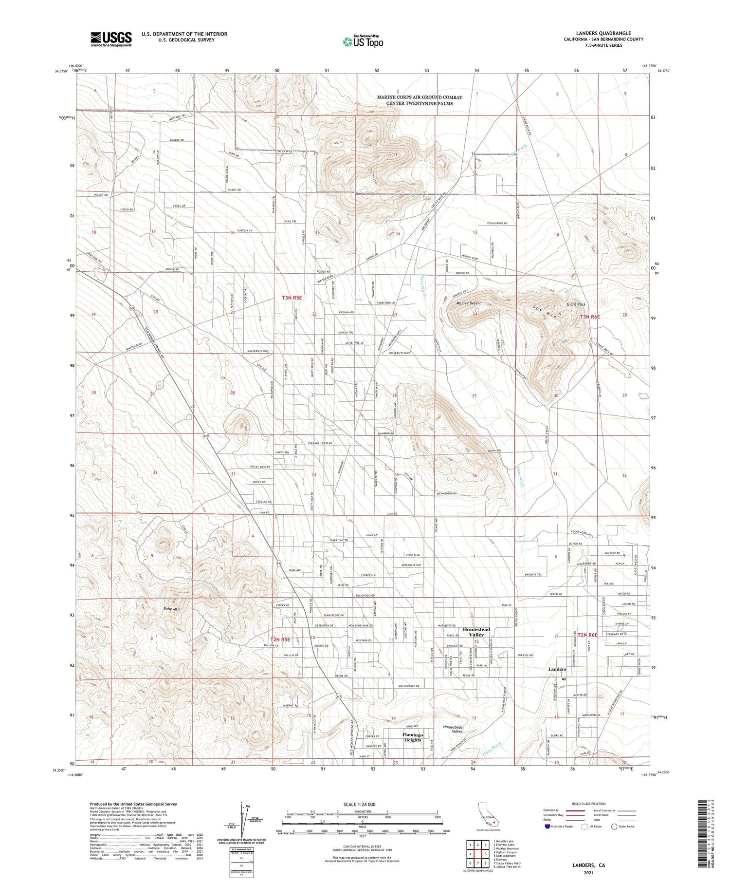 Landers California US Topo Map Image