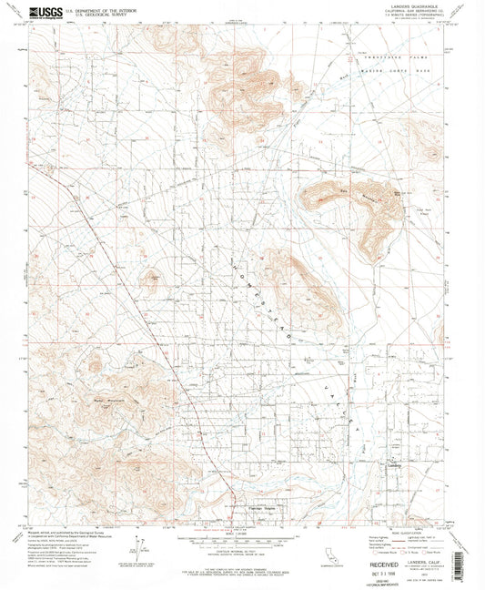 Classic USGS Landers California 7.5'x7.5' Topo Map Image