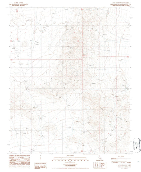 Classic USGS Lane Mountain California 7.5'x7.5' Topo Map Image