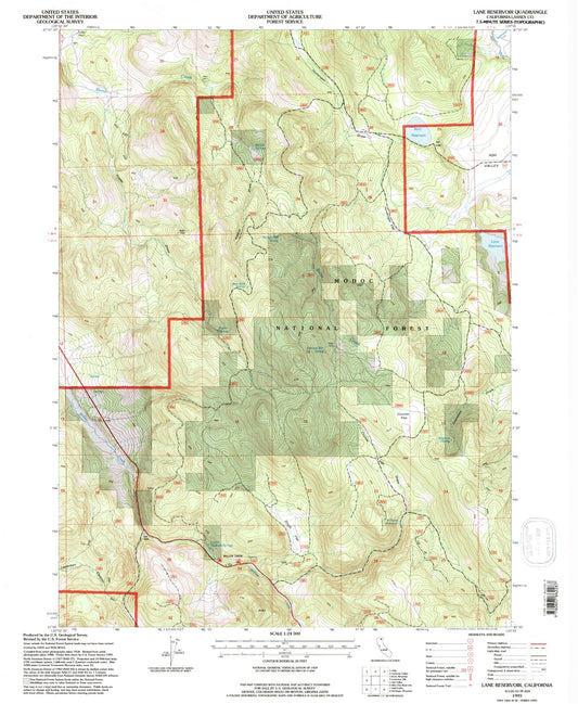 Classic USGS Lane Reservoir California 7.5'x7.5' Topo Map Image