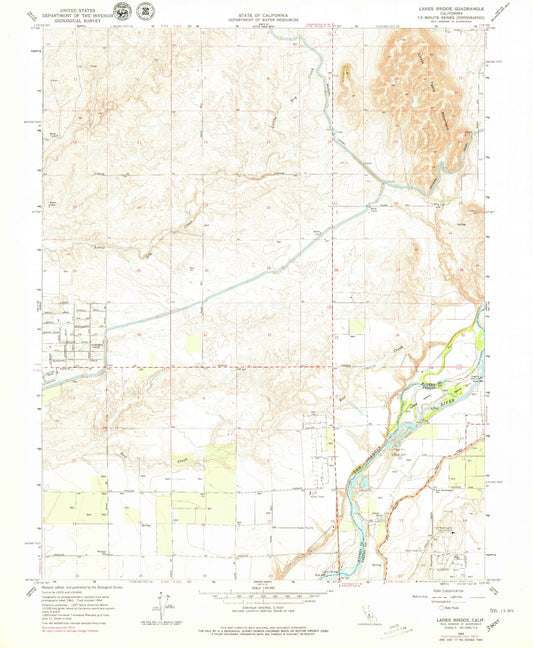 Classic USGS Lanes Bridge California 7.5'x7.5' Topo Map Image