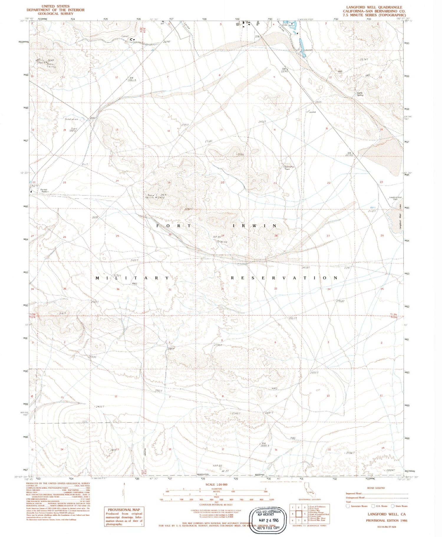 Classic USGS Langford Well California 7.5'x7.5' Topo Map Image