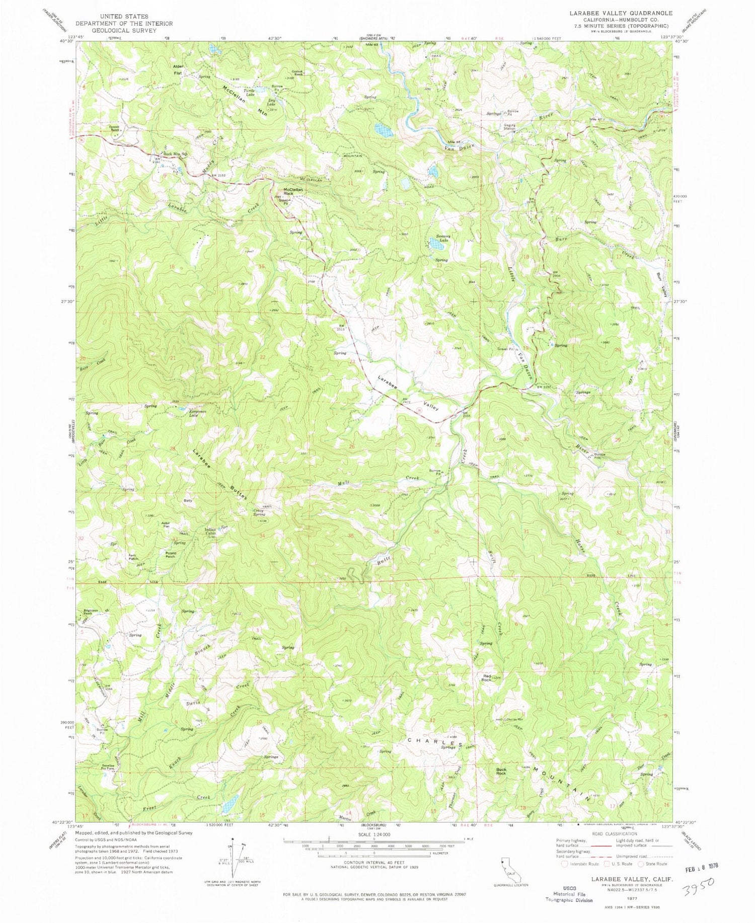 Classic USGS Larabee Valley California 7.5'x7.5' Topo Map Image