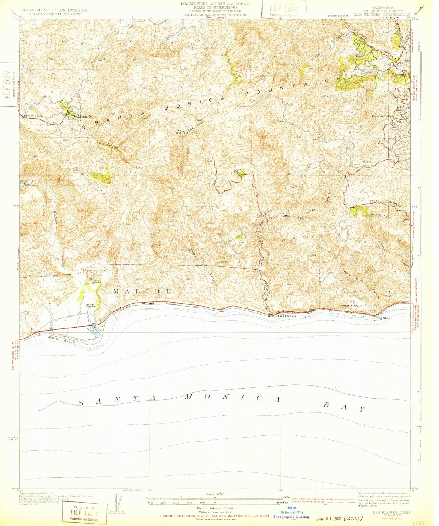 Classic USGS Las Flores California 7.5'x7.5' Topo Map Image