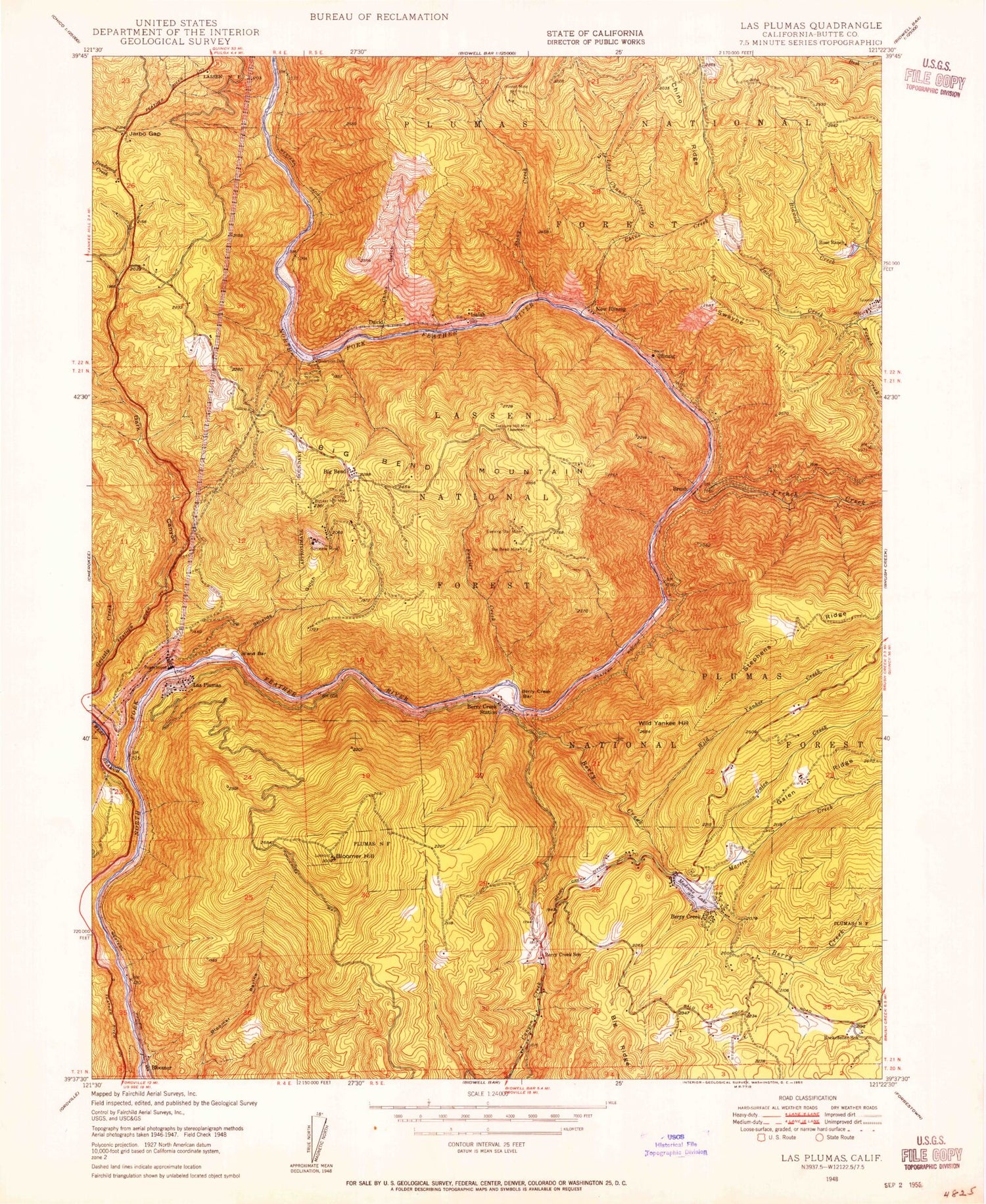 Classic USGS Berry Creek California 7.5'x7.5' Topo Map Image