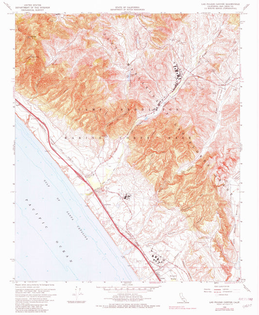 Classic USGS Las Pulgas Canyon California 7.5'x7.5' Topo Map Image